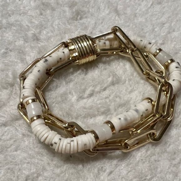 3 Strand Gold Tone Beaded Chain Link 7 Inches Magnetic Clasp Fashion Bracelet - Picture 3 of 9
